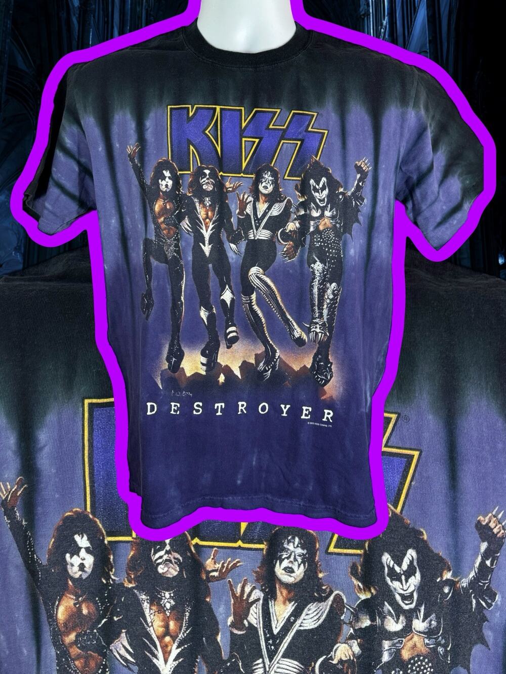 Liquid Blue Kiss Destroyer 2005 Tie Dye T Shirt Size small Y2K